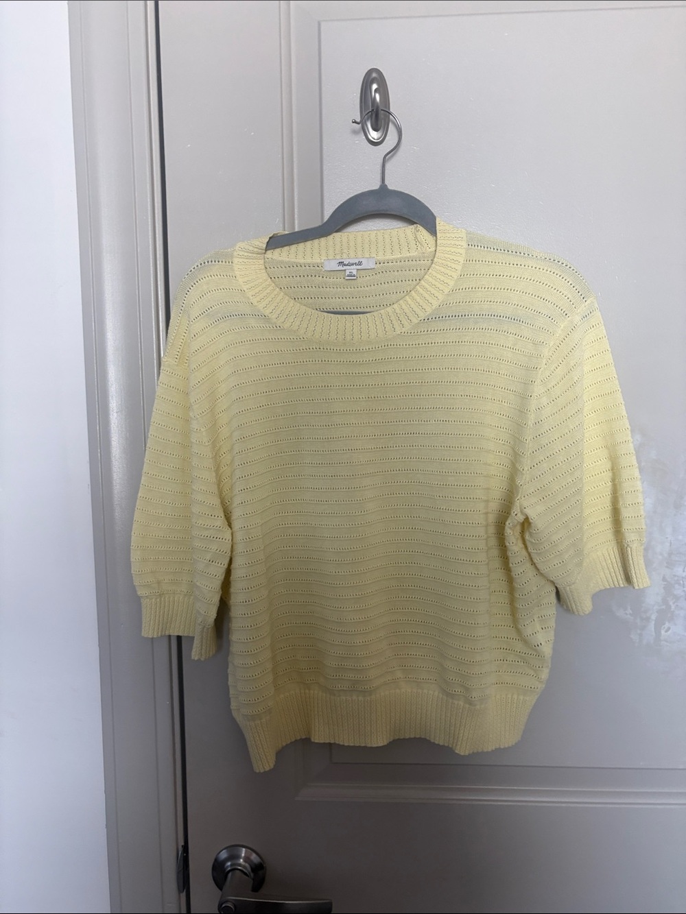 Madewell Pale Yellow Short-Sleeve Knit Crewneck Sweater